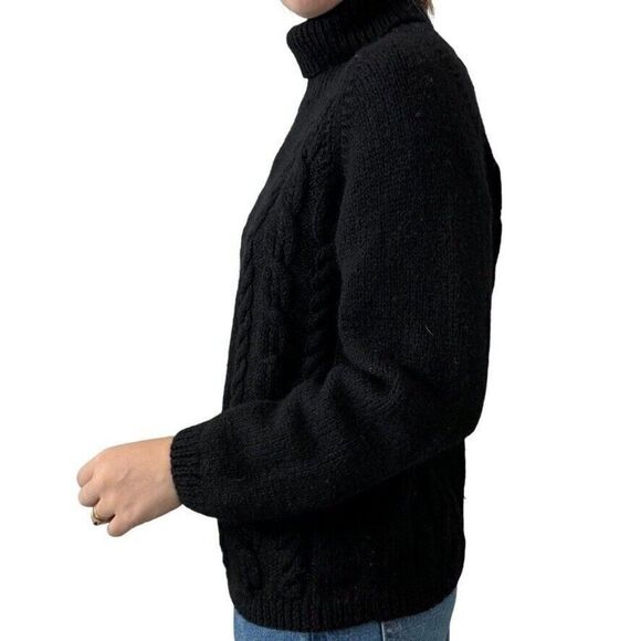 Vintage J Crew Womens 100% Wool Black Cable Knit Chunky Turtleneck Sweater Sz M - Picture 5 of 6